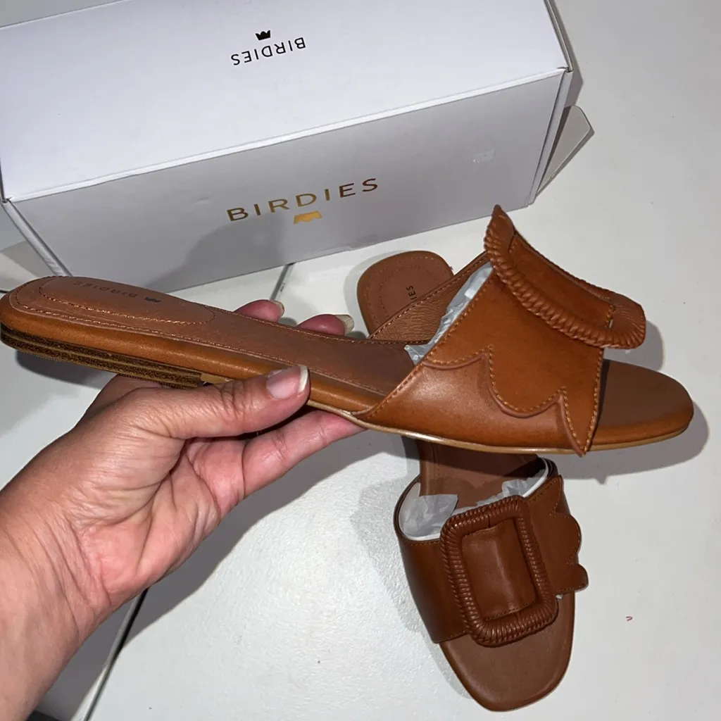 Birdies The Kiwi Cognac, Women's leather Slide Sandals size 10.5 - Image 4