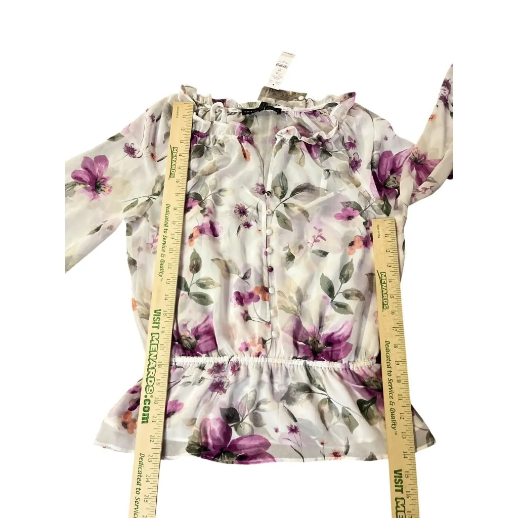 White House Black Market Womens 6 Floral Blouse Ecru Violet Ruffle + Tank NWT - Image 9