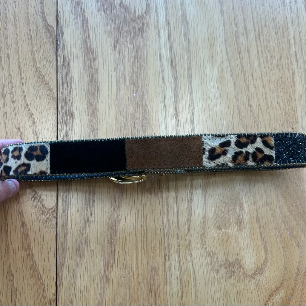 Elite Belt Women's Size Small Animal Print Patchwork Leopard Vintage Black - Image 4
