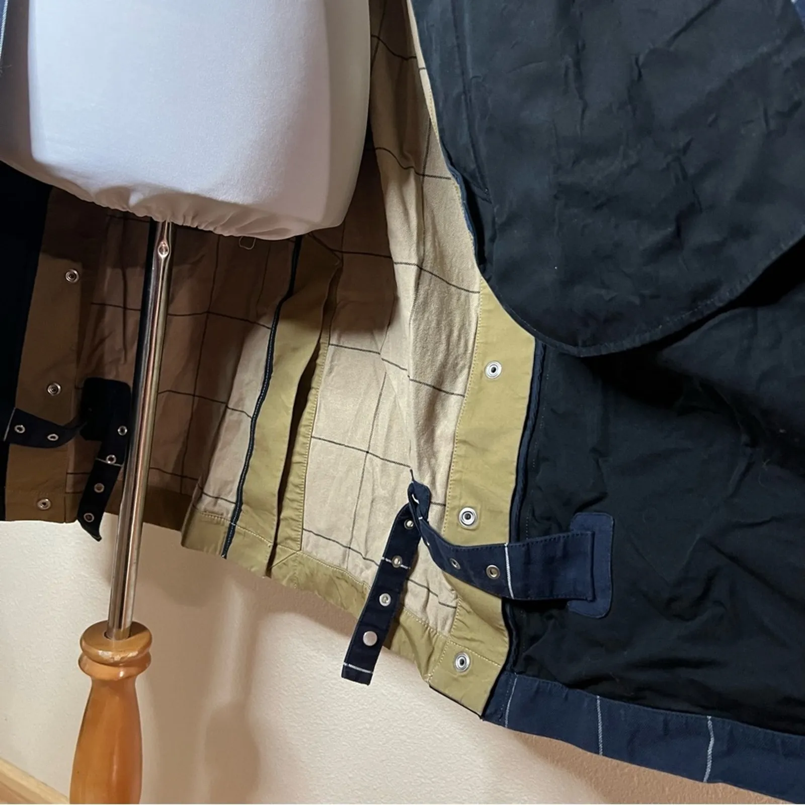 3.1 Phillip Lim Navy Blue Windowpane Tan Trench Coat Jacket Extra Small / Small - Image 10