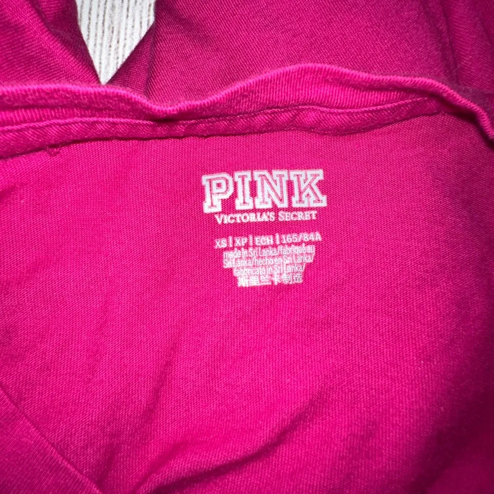 PINK VS long sleeve fuchsia colored with “NO BAD VIBES”(in felt) on the front - Image 2