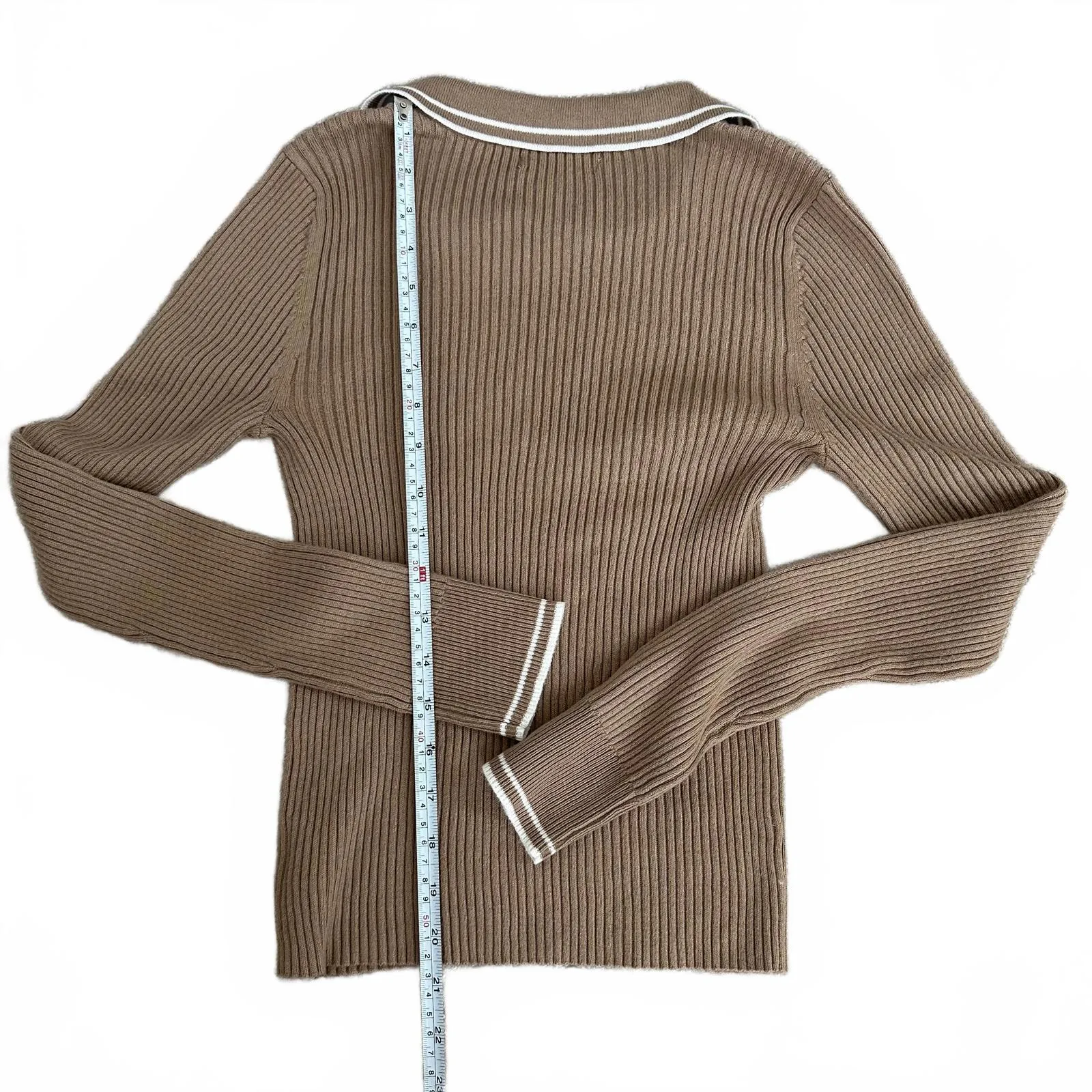 American Eagle AE Long-Sleeve Collared Polo Sweater  Tan Sand NWT Medium - Image 7