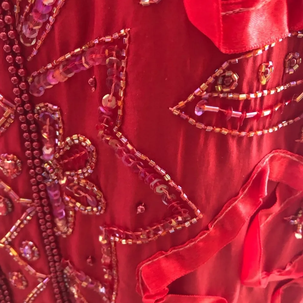 Roaman's Vintage Red Silk Beaded Sequin Rhinestone Blazer Coat 2X - Image 13