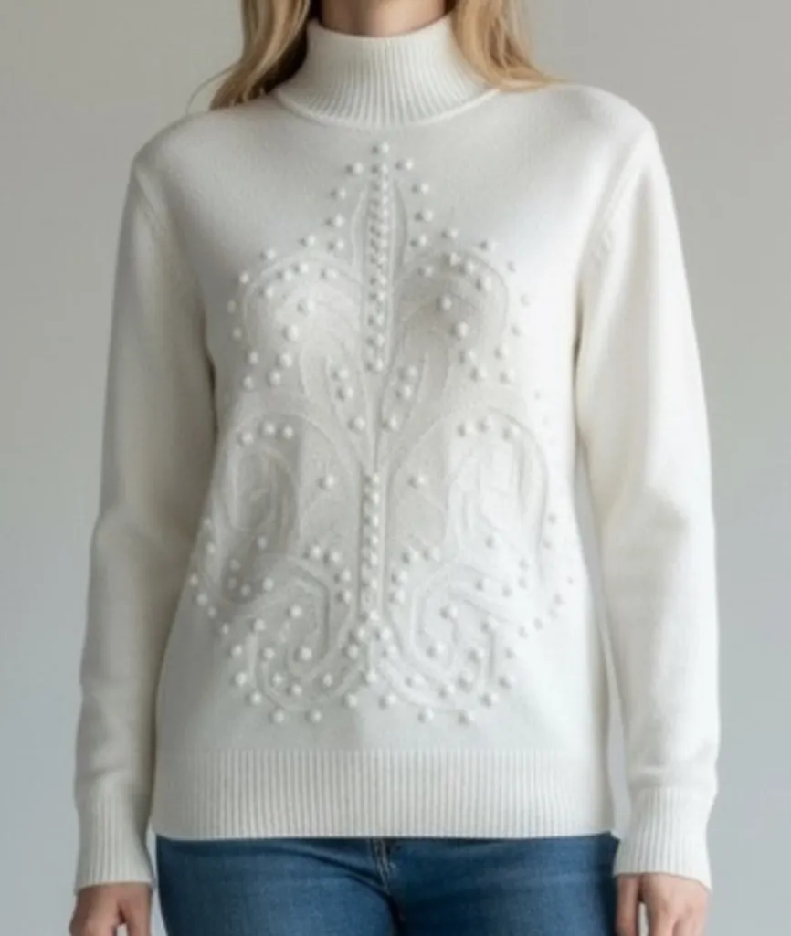 Vintage NWT St John Collection Cream Turtleneck Sweater size Large - Image 1