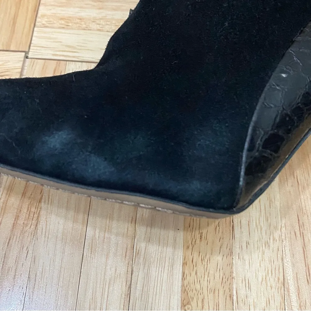 Vince Camuto “Kasi” Black Suede & Croc Leather Heeled Bootie Size 7 - Image 16