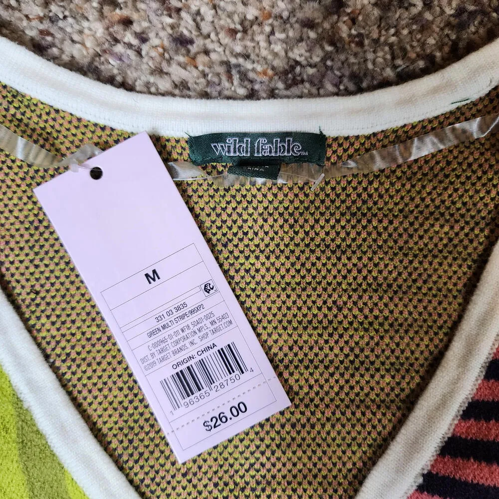 Women's Cropped Cardigan Sweater WildFable Pink Green Size Medium Long Sleeve - Image 3