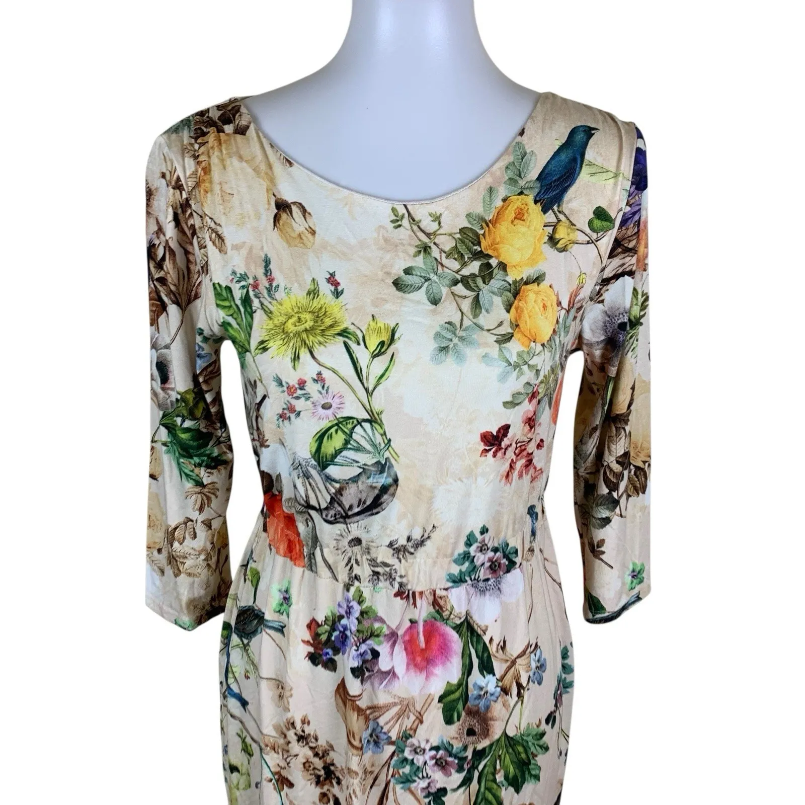 Allen Solly Floral Bird Print Midi Dress Cottagecore Garden Party Long Sleeve M Size M - Image 2