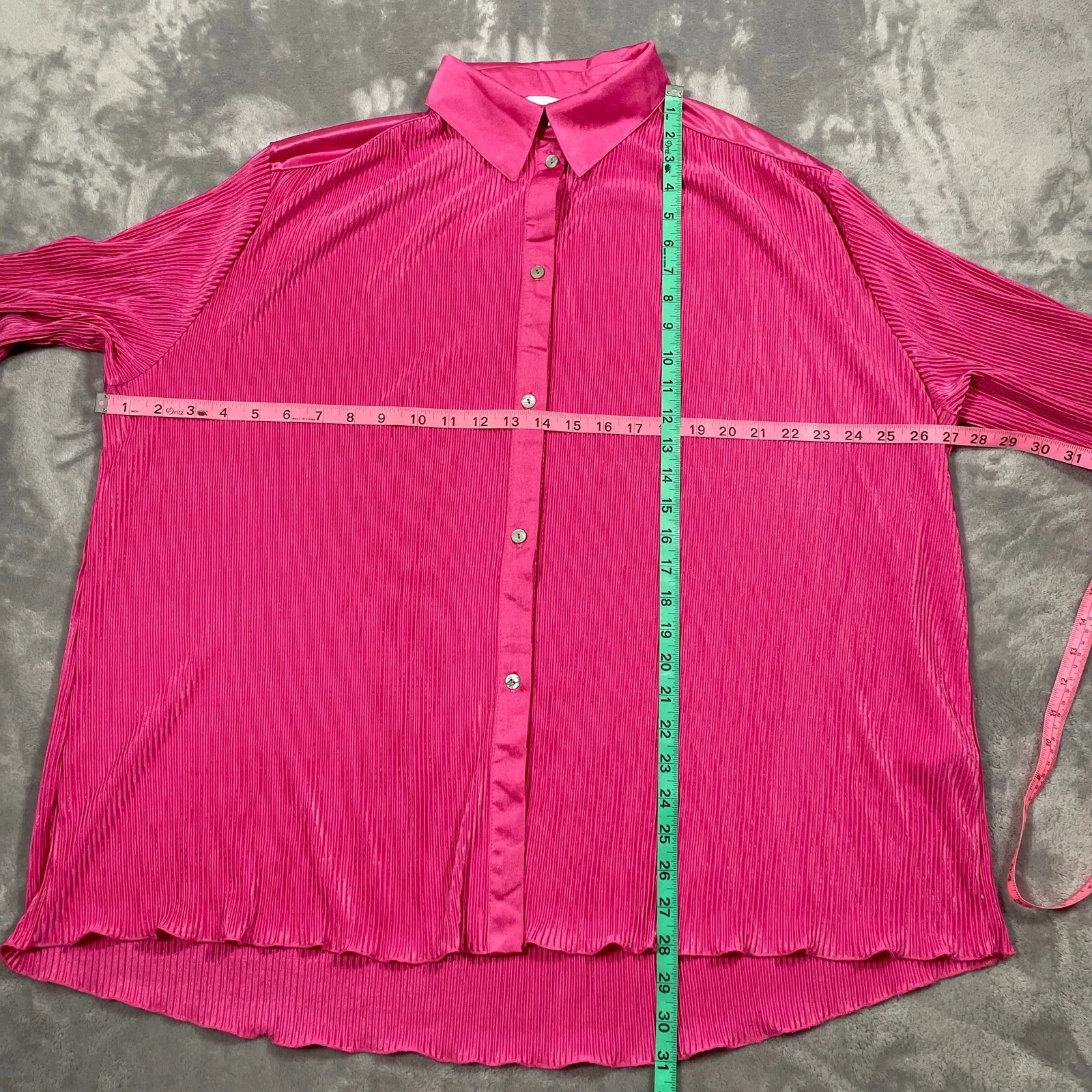 Sleeper Pajama Set Medium Pink Origami Plisse Flowy Silky Lounge Flared Stretch - Image 9