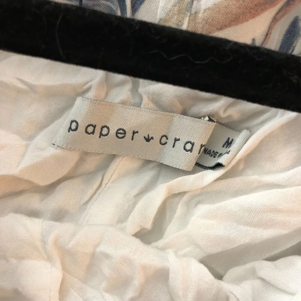 Paper Crane Womens Tropical Leaf Print Shorts Tassel Hem White Green Brown M - Image 3