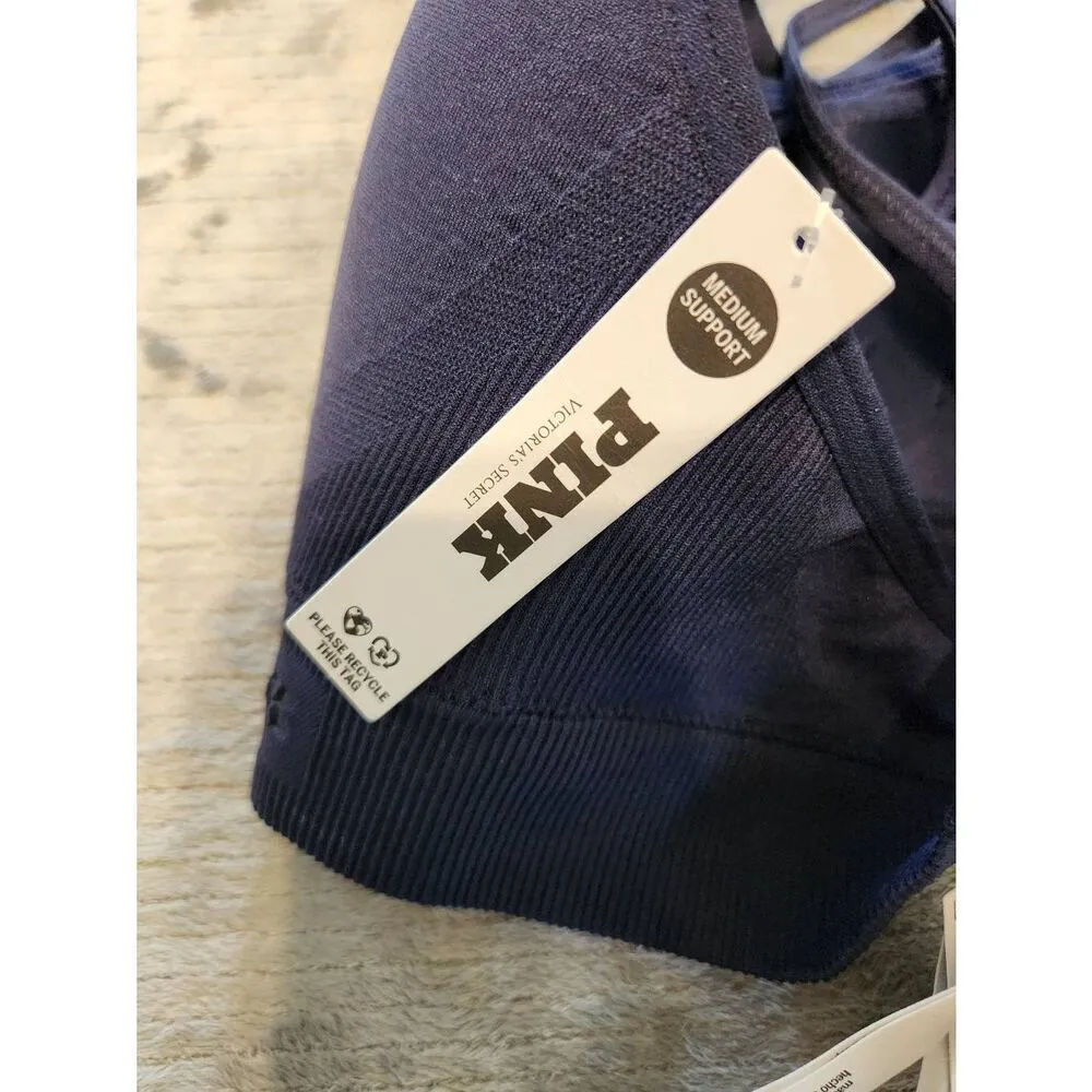 NWT Victoria’s Secret Pink Active Medium Suppoer Sport Size XS Sports Bra Navy - Image 4