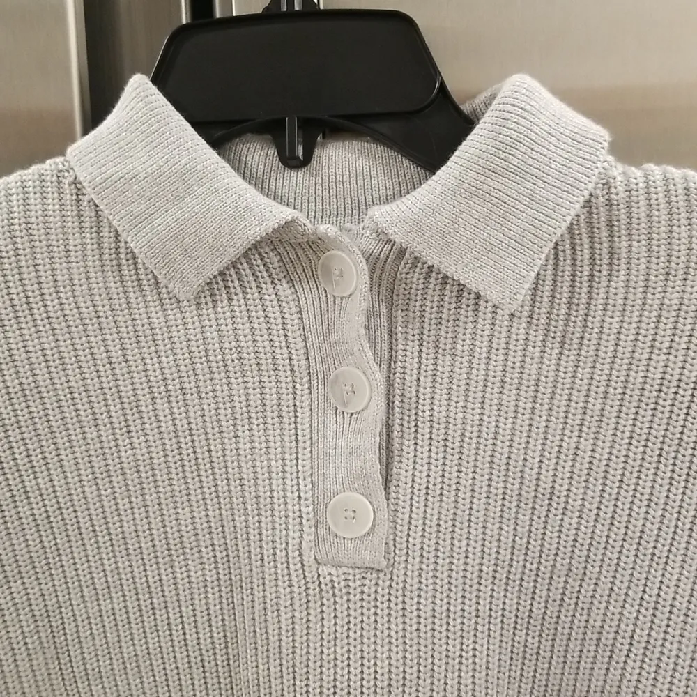 💕LUNYA💕 Cozy Cotton Silk Polo Pullover Sweater ~ Light Grey M NWT Gray Size M - Image 6