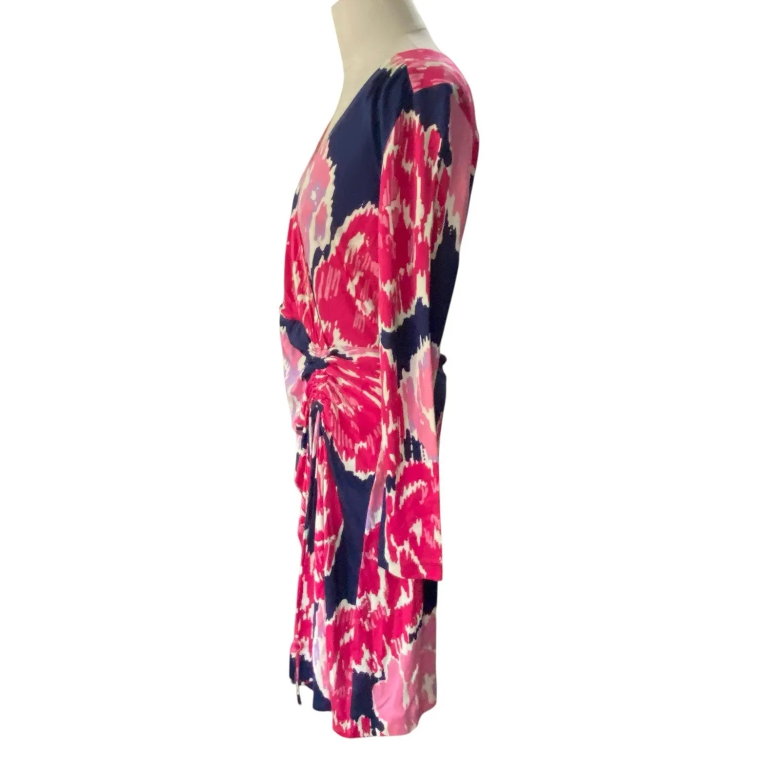 Lilly Pulitzer Pink Floral Silk Blend Faux Wrap Ruched Augusta Mini Dress MEDIUM - Image 5