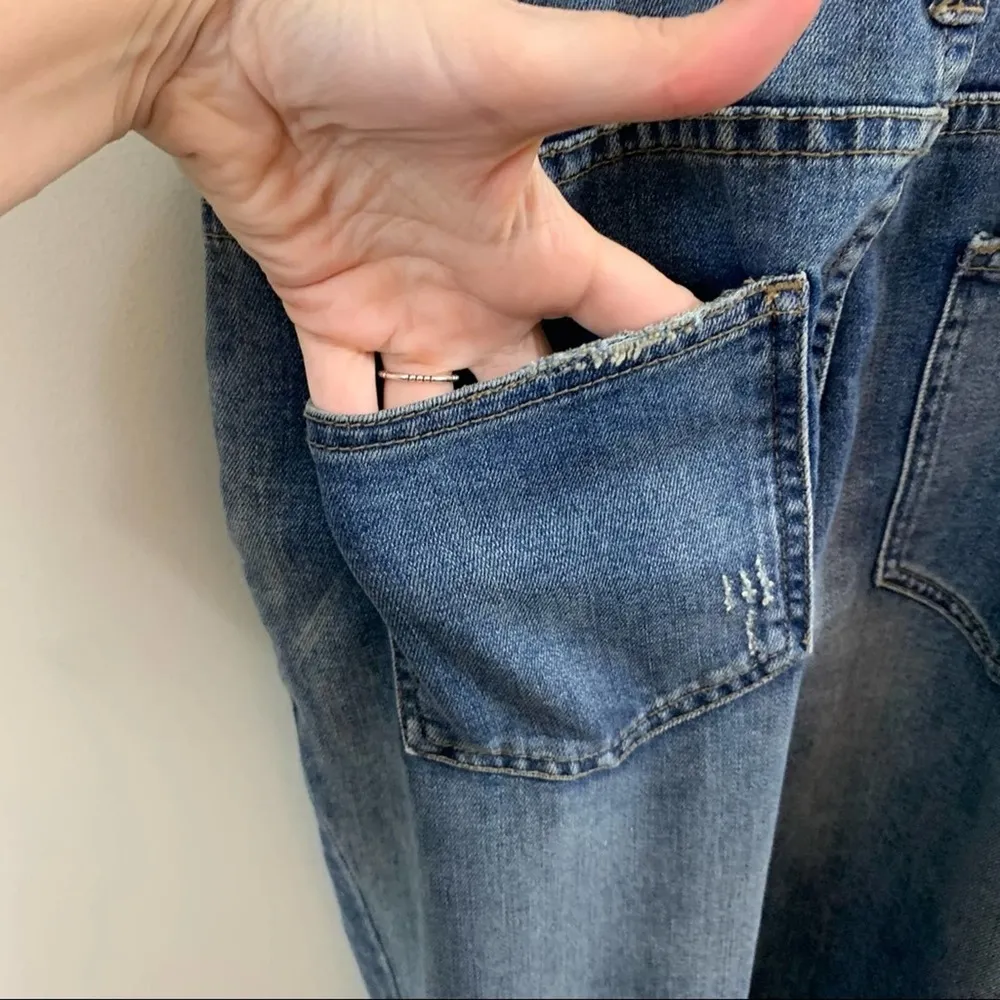 Free People Distressed Denim Skinny Overalls - Image 7