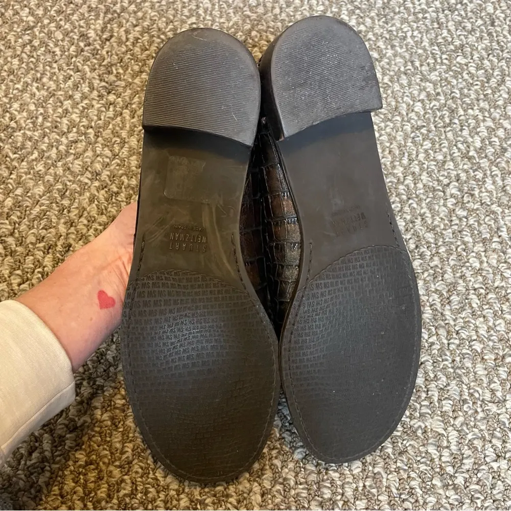 Stuart Weitzman Croc Embossed Leather Loafers Buckle Bit - Image 8