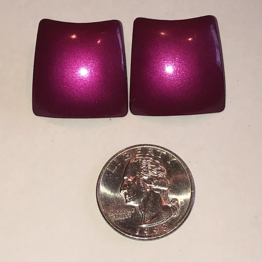 Shiny Magenta Vintage Retro Boho Metallic Square Earrings Pink - Image 2