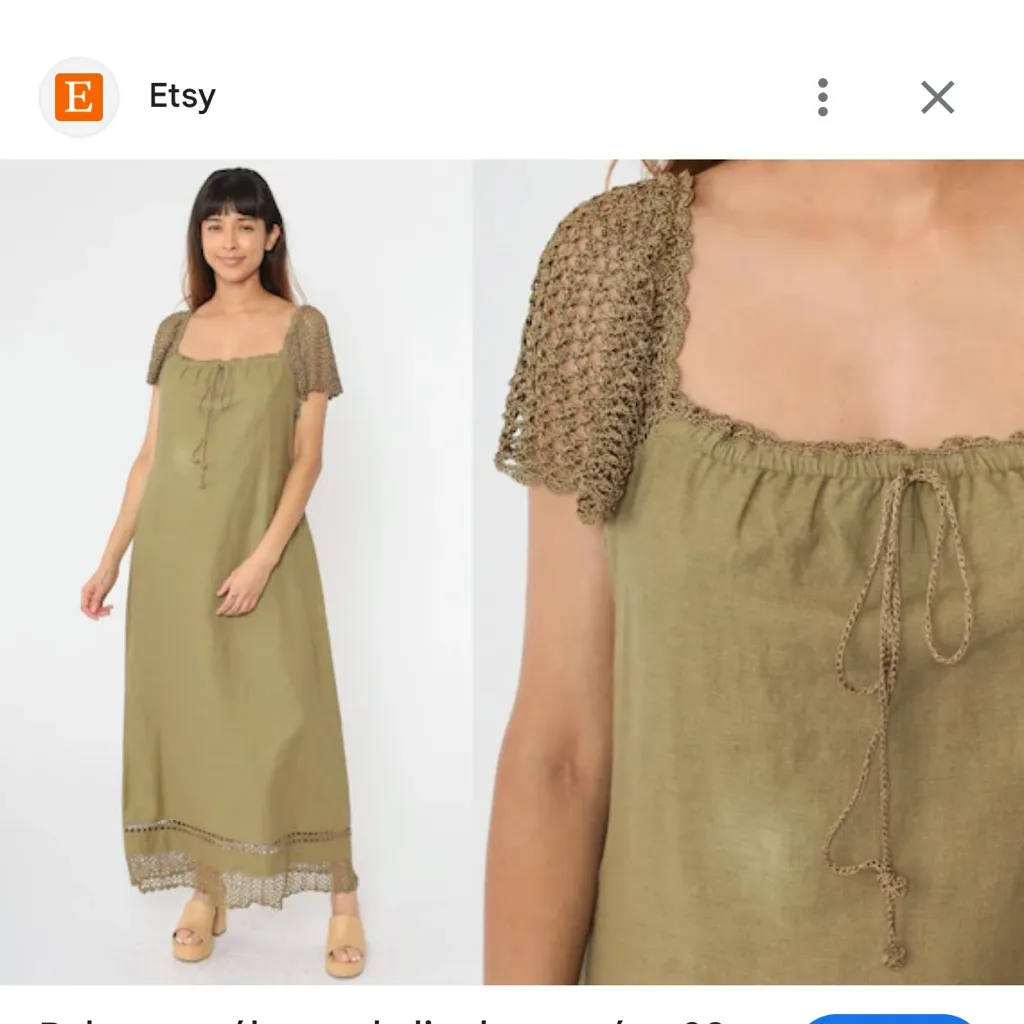 Saint Tropez West Carole Little Crochet Dress Linen Green Khaki Maxi SZ 6 Fairy - Image 2