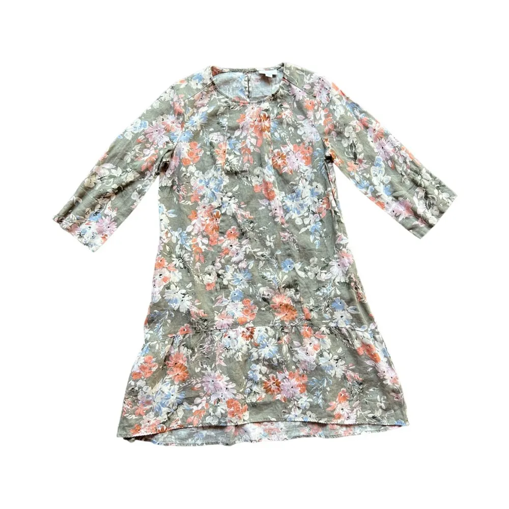 J. Jill Love Linen Fresh Bloom Floral Ruffle Tunic Dress Lagenlook XSP - Image 2