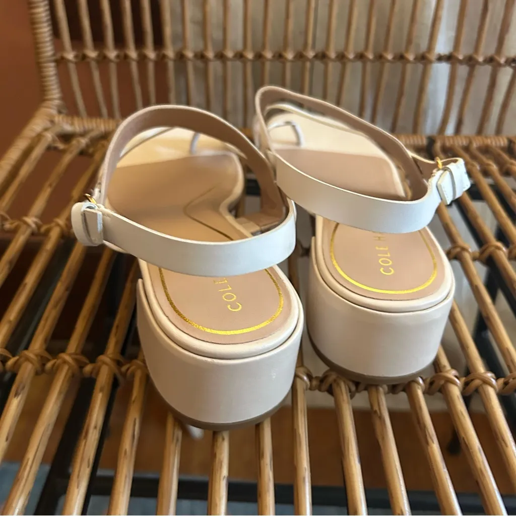 Cole Haan Anica Lux Slingback Sandals Block‎ Heel Nude Tan White NEW Size 10B - Image 5