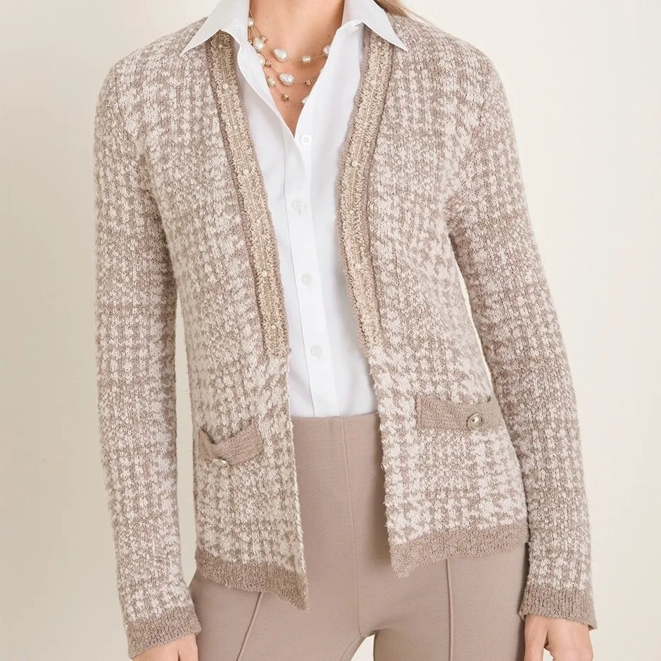 Chico's Novelty Yarn Detail Cardigan Sweater Womens Large Taupe Heather‎ Neutral - Image 6