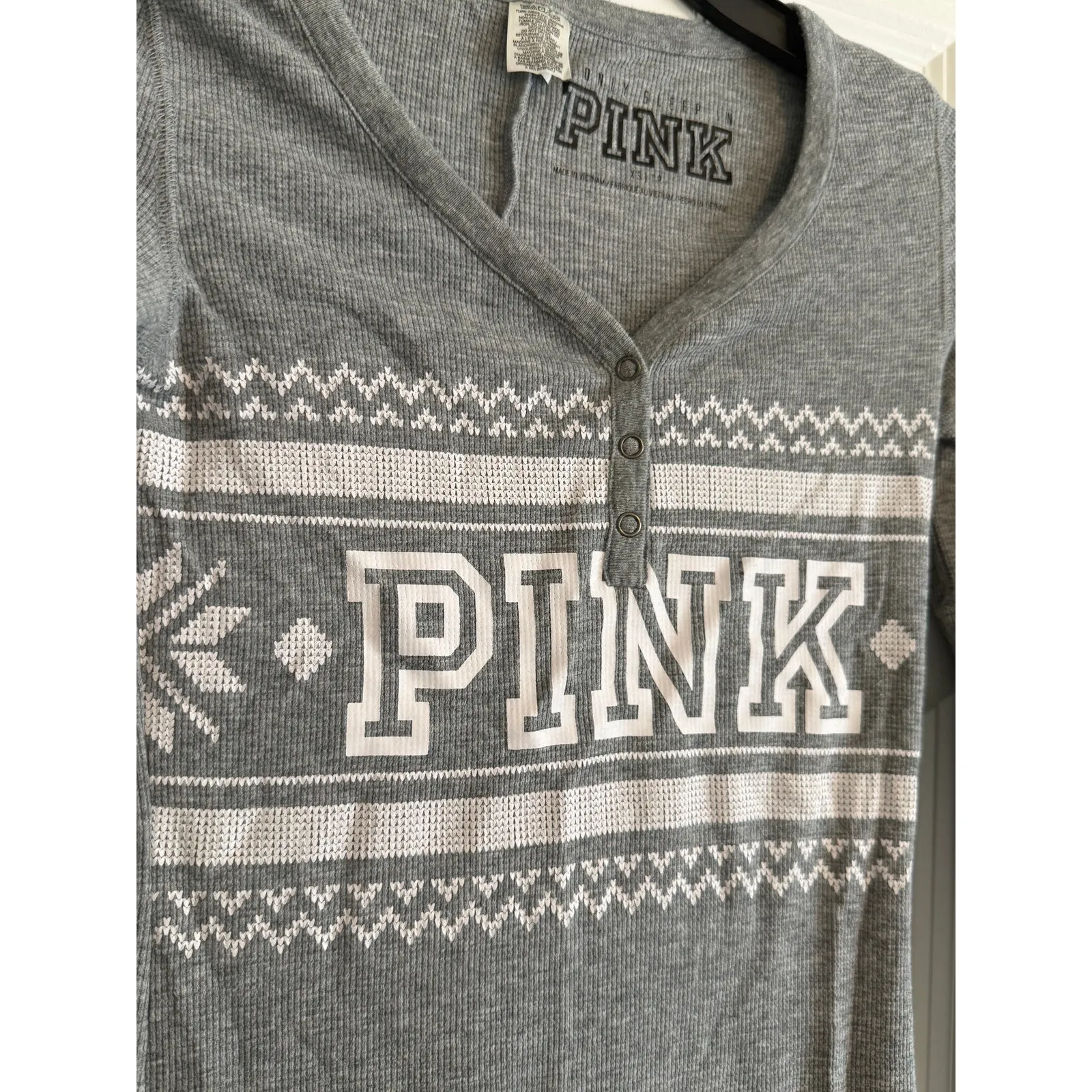 Victoria’s Secret PINK Thermal Onesie Pajamas XS Grey Fair Isle Gray - Image 6