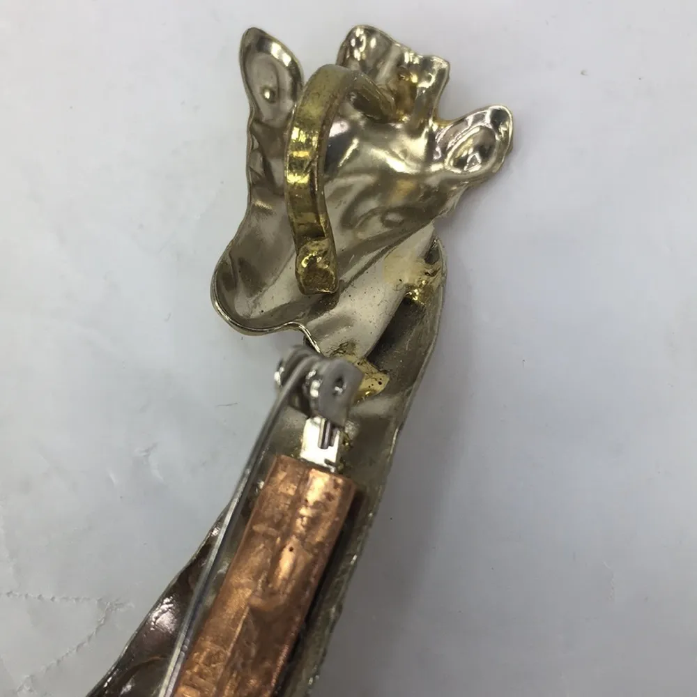 Vintage giraffe pin brooch pendant Mexico silver gold tone 5” long - Image 6