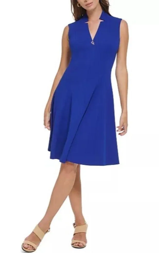 Scuba Crepe A-Line Logo Zip Dress, Royal Blue, Size 4 Retail $134 - Image 8