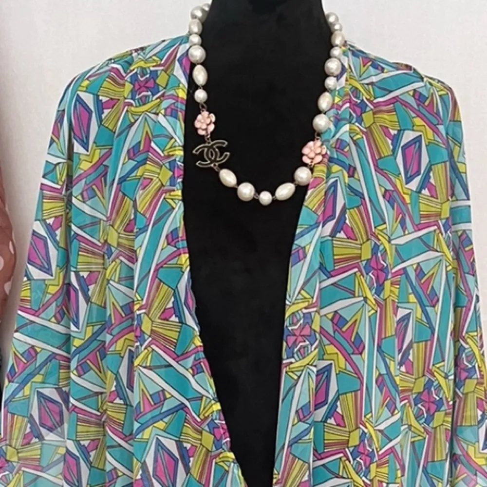 Palm Beach Geometric Boutique Print Kimono Sheer top throw over shrug wrap style Black Size undefined - Image 4