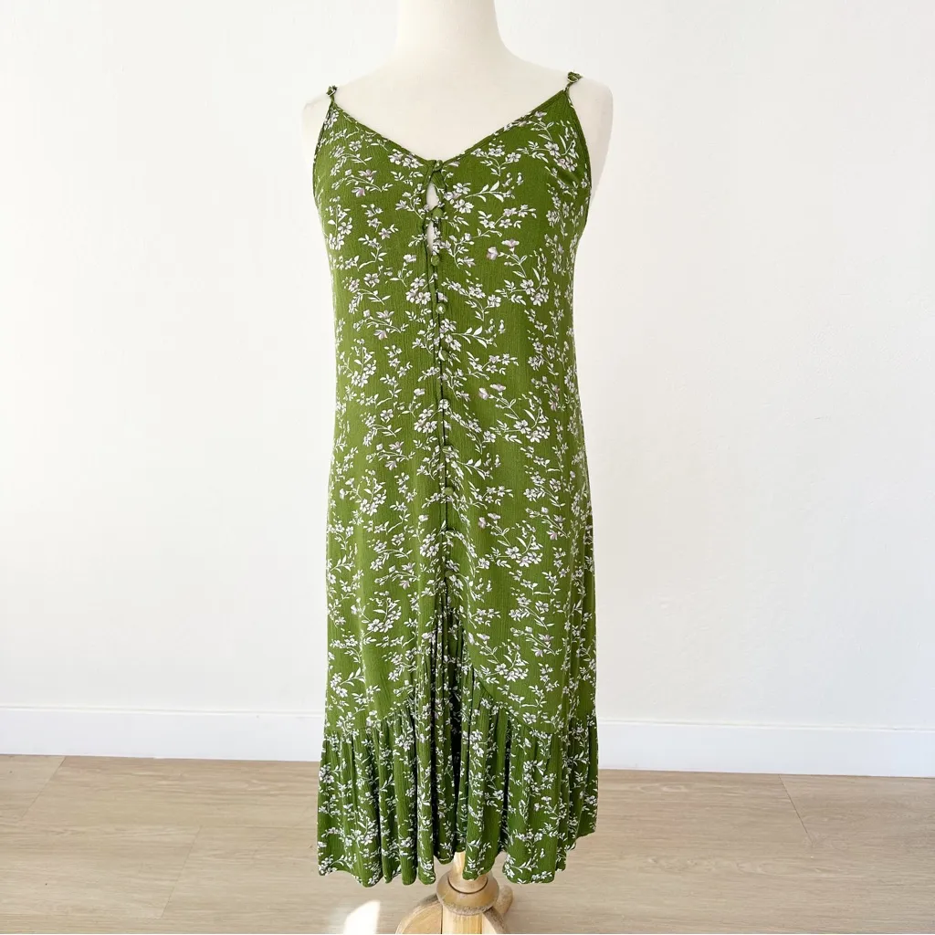 Lulu’s Missie Olive Green Floral Print Ruffled Tie-Back Midi Dress NWOT | Small - Image 3