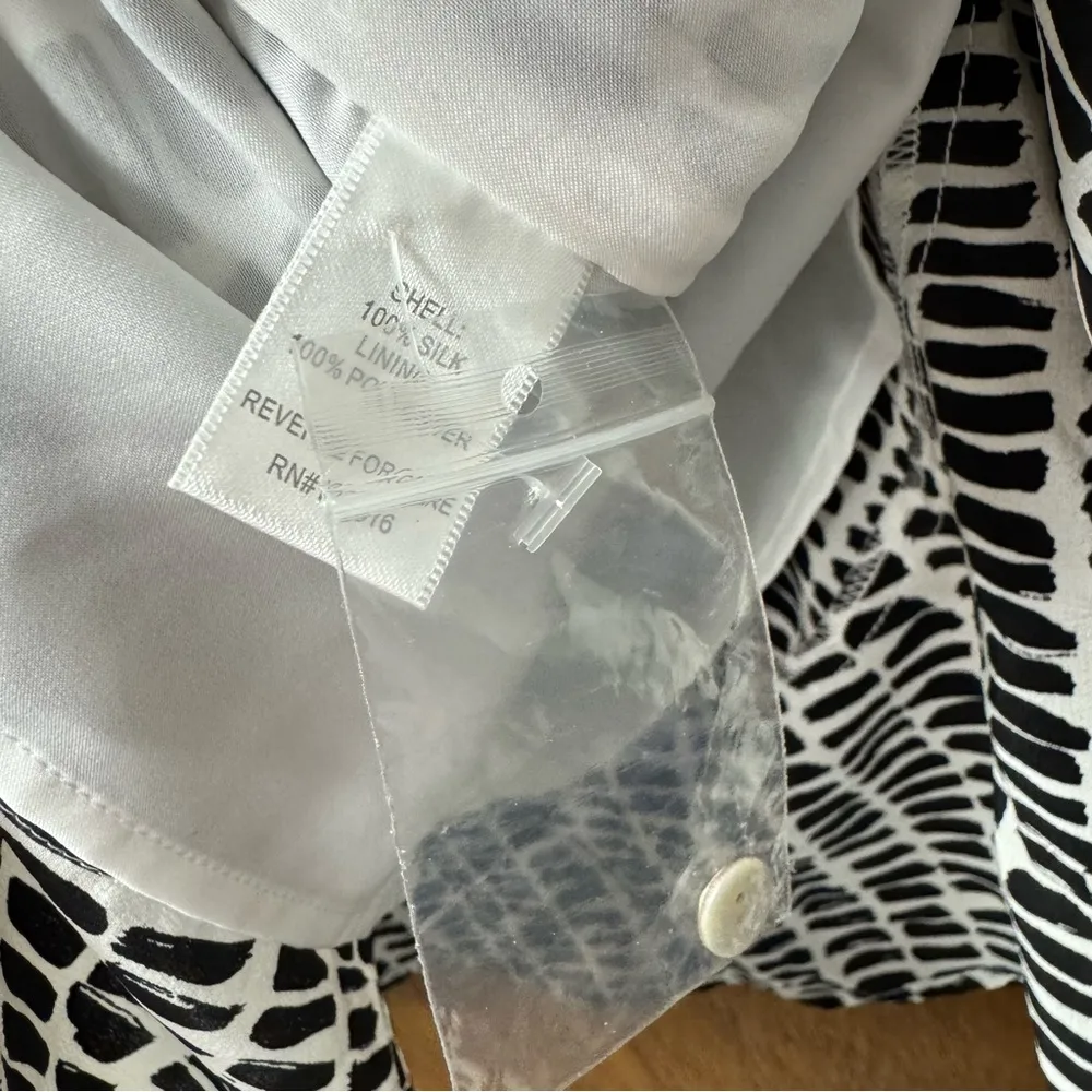 Garnet Hill Olivia Sleeveless Silk Mini Dress Brushstroke Black White Plus 18 - Image 10