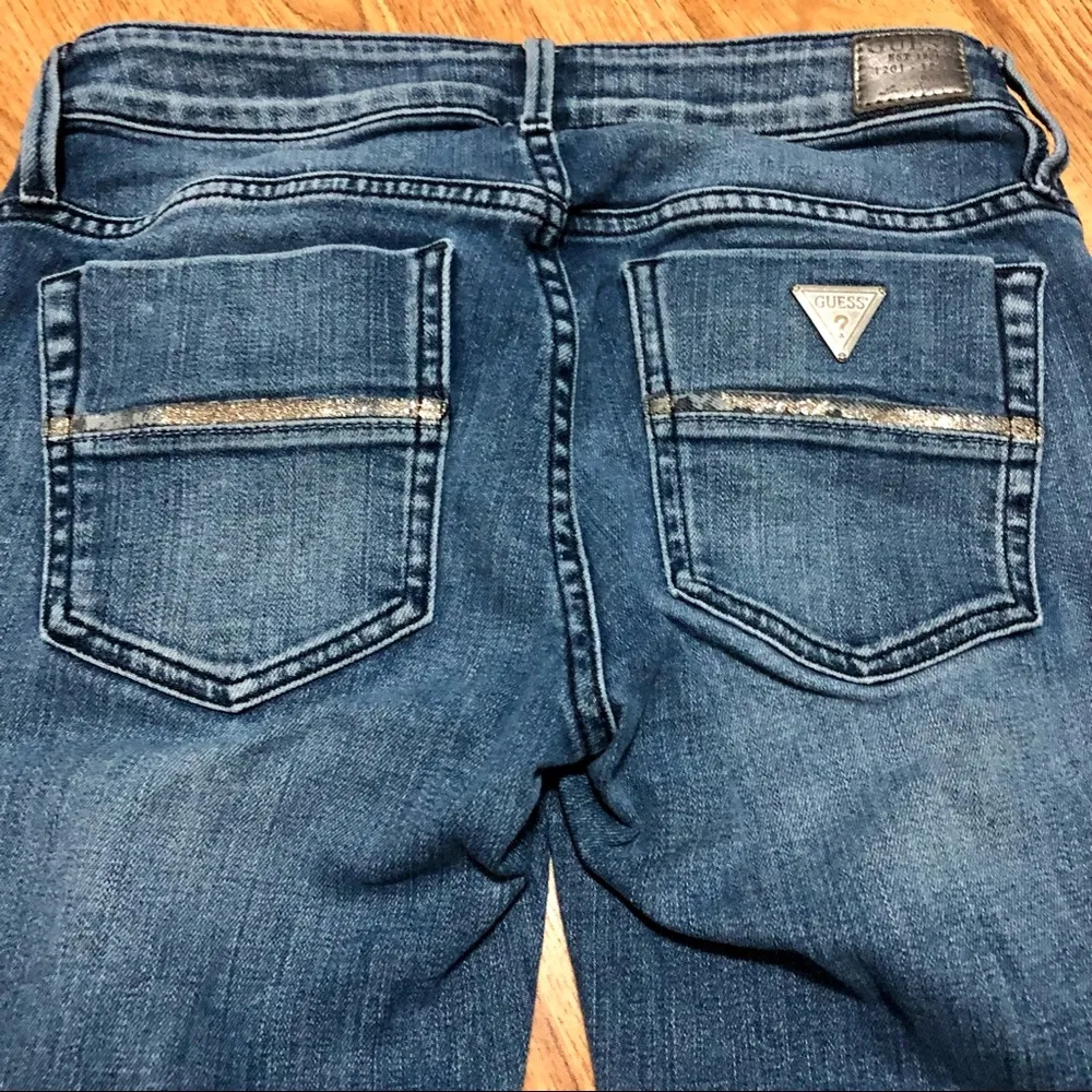 Y2K Guess Jeans Kate Skinny Jeans Medium Wash Stretchy Shimmer Glitter Pocket 26 - Image 7