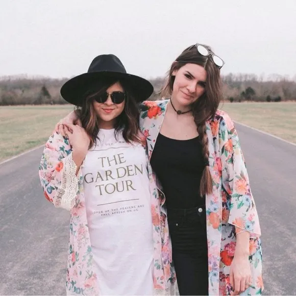 Kari Jobe Garden Collection Floral Duster Lace Trim Open Front Pink Combo OS Size undefined - Image 2