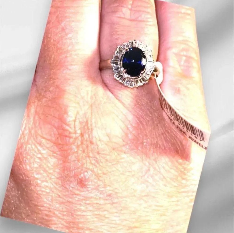 Sterling Silver Oval Created Sapphire Halo Ring Classic Elegant Style Size 7.5 Blue - Image 4