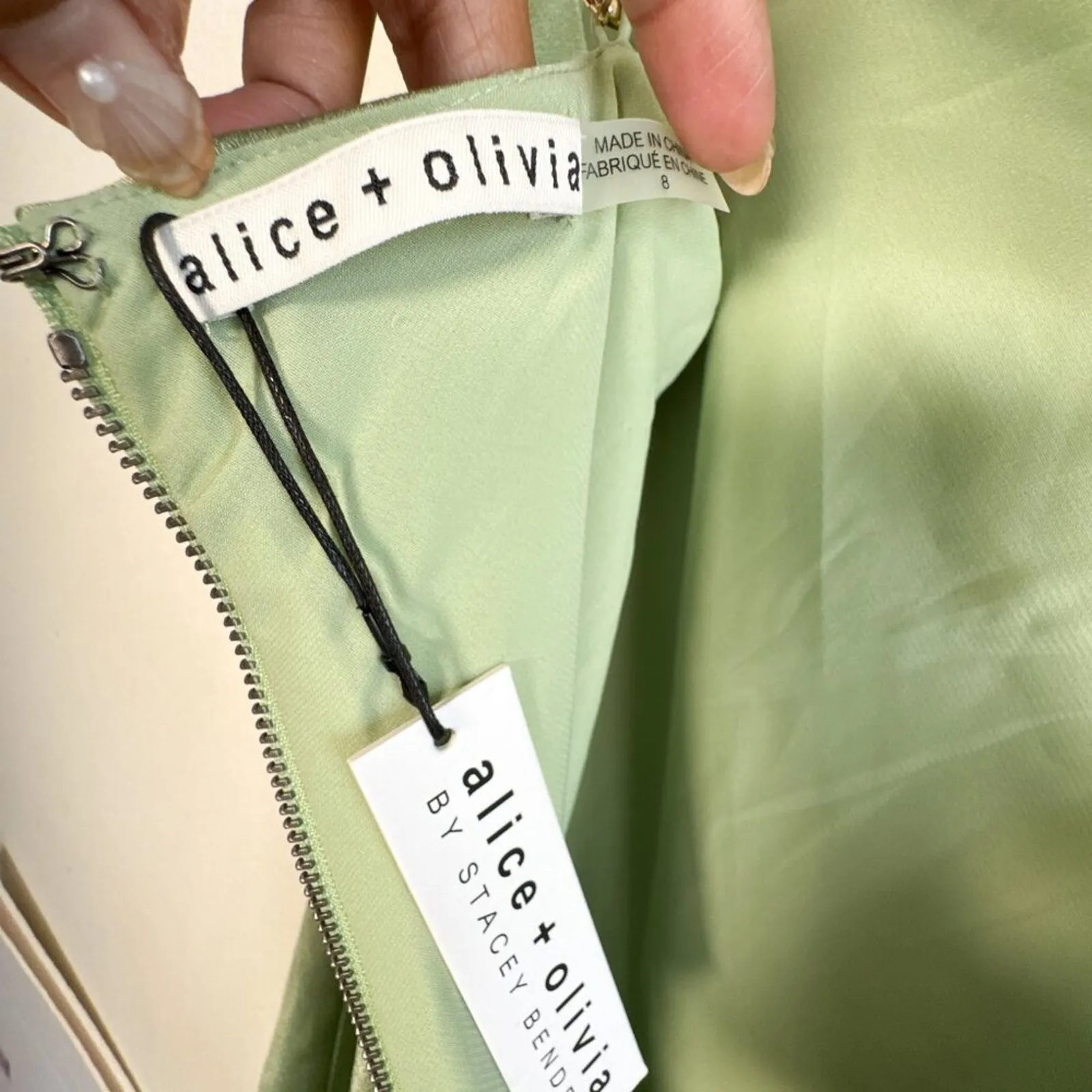Alice + Olivia Harmony Chain Strap Seafoam Green Drapey Slip Dress NWT Size 8 - Image 12