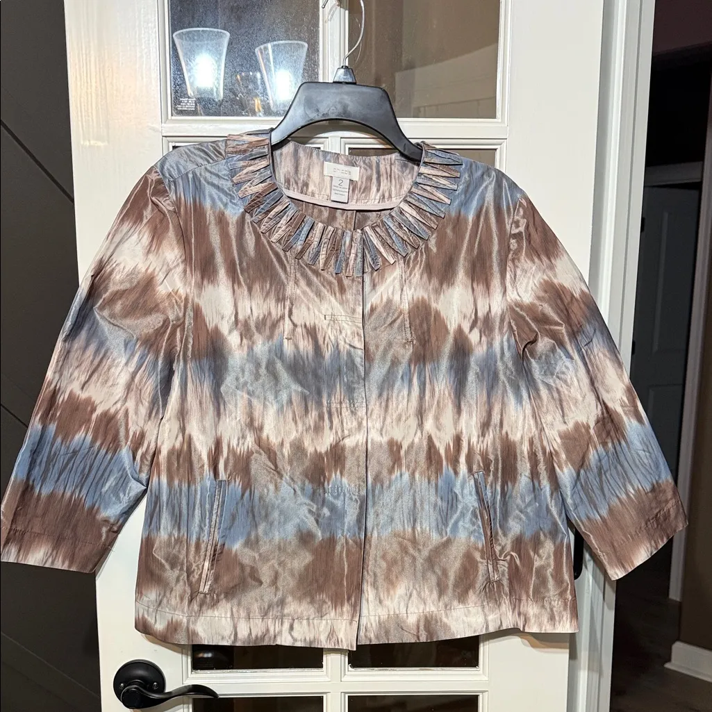CHICO'S Brown & Blue Tie-Dye Lightweight Jacket Blazer Topper Size Large 12 - Image 9