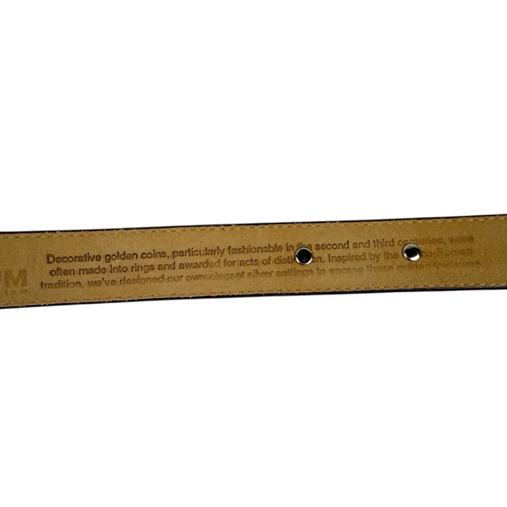 Vintage 1996 Brighton Museum Collection Brown Leather Golden Coin Belt Large - Image 7