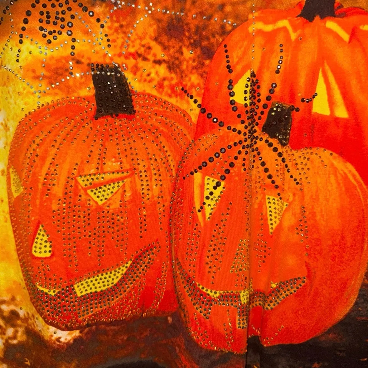 Halloween Pumpkin Rhinestone Top Ongue Casual Black 3/4 Sleeve Fall Shirt sz 3X - Image 2
