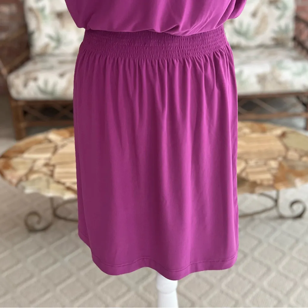 NWT WHBM Dress Tie Shoulder Mini Cap Sleeves Purple Knit M Smock Waist Party - Image 9