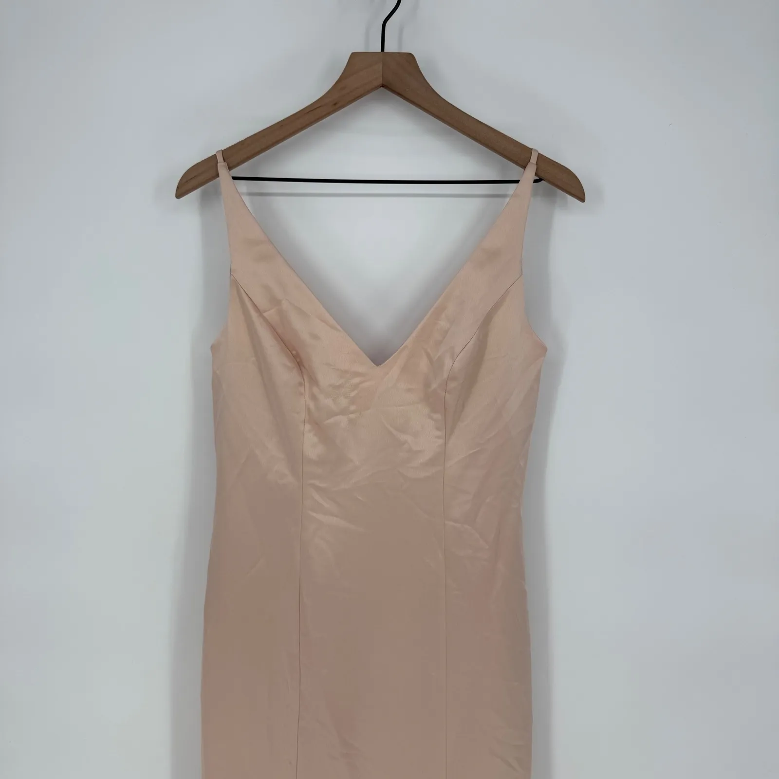 After Six Beige Satin V Neck Spaghetti Strap Floor Length Gown Dress Sz 4 - Image 4