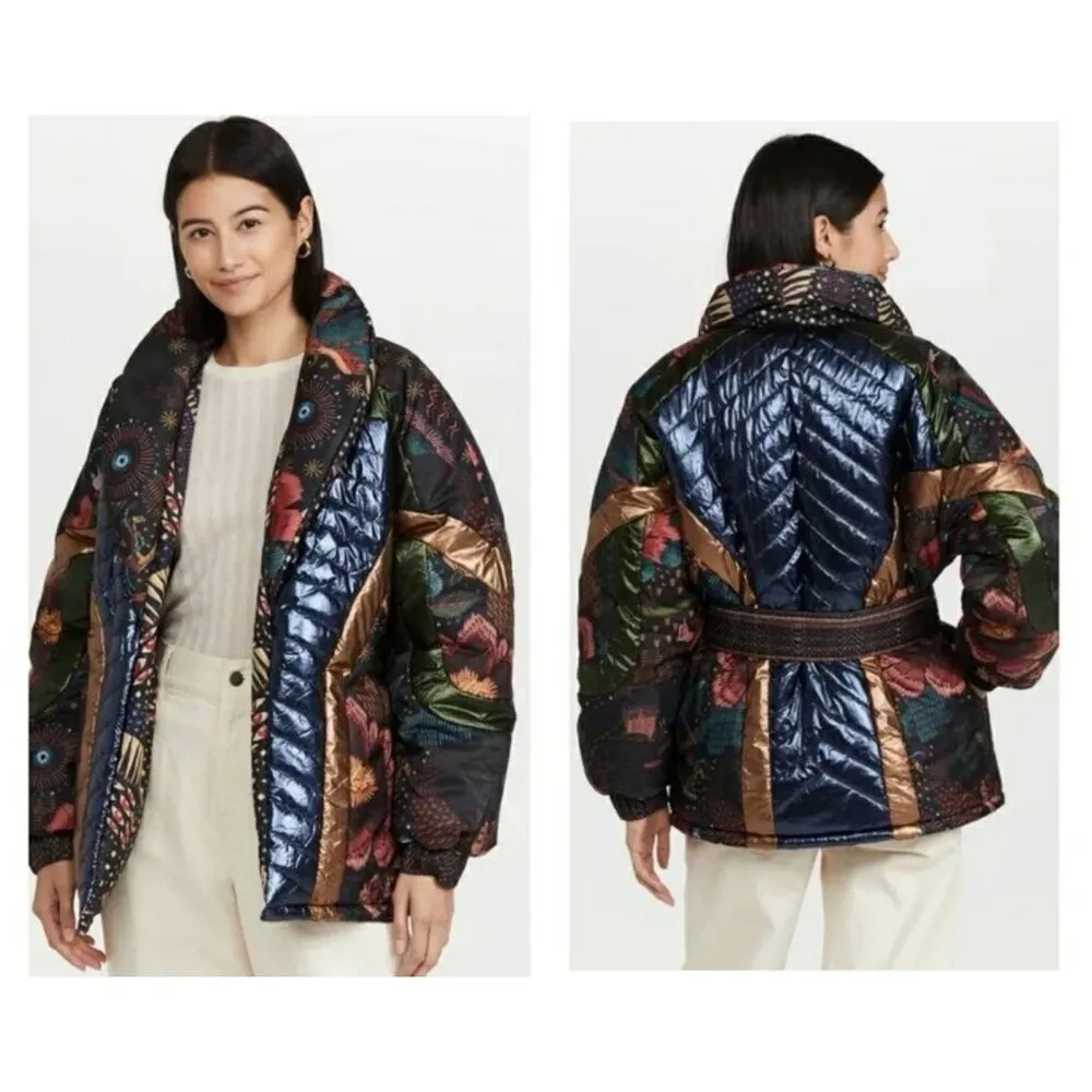 💕FARM RIO💕 Black Wild Bananas Metallic Reversible Puffer Jacket Large L NWT - Image 6