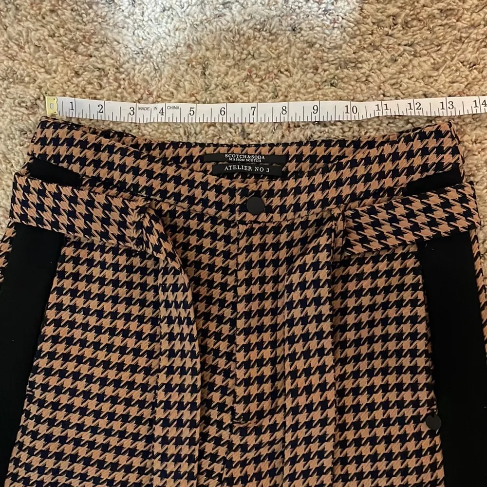 Scotch & Soda Houndstooth Belt Tie Waist Black Tan Side Stripe Pants Wide Leg XS - Image 13
