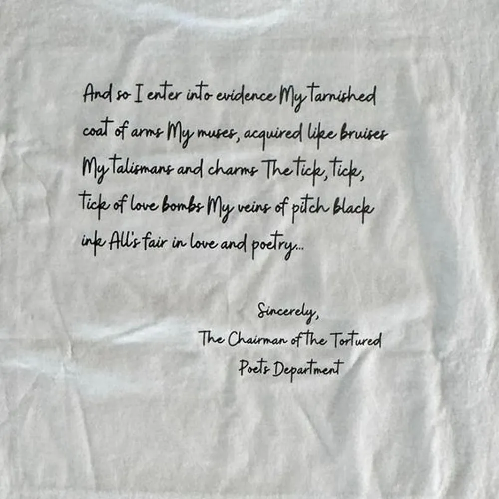 Tortured Poets Department TTPD Song Names White Womens Medium T-Shirt - Image 4