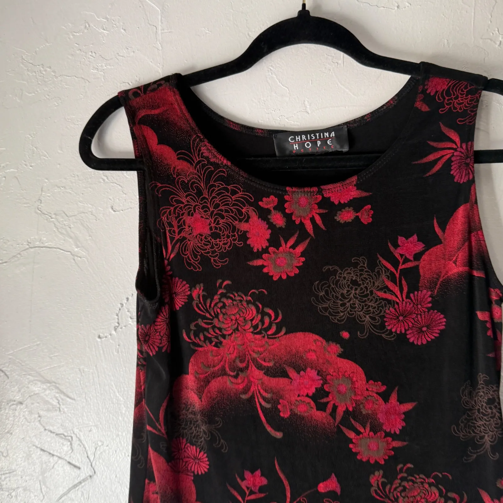 Christina Hope‎ Petite M Y2k Black Floral Tank Top Japanese Grunge Whimsigoth Size 00 - Image 2