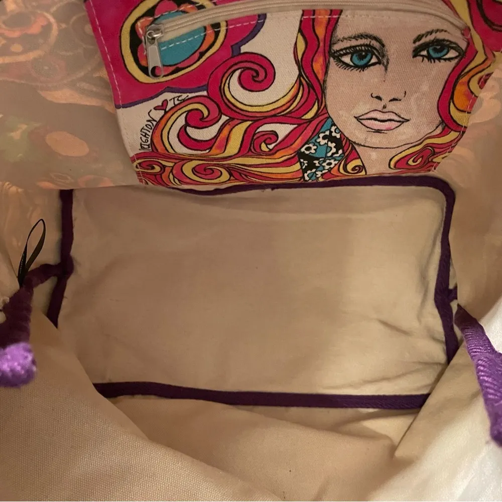 Brighton Groove II Bag Tote LOVE Canvas Colorful Zip Pocket LARGE Retro - Image 7