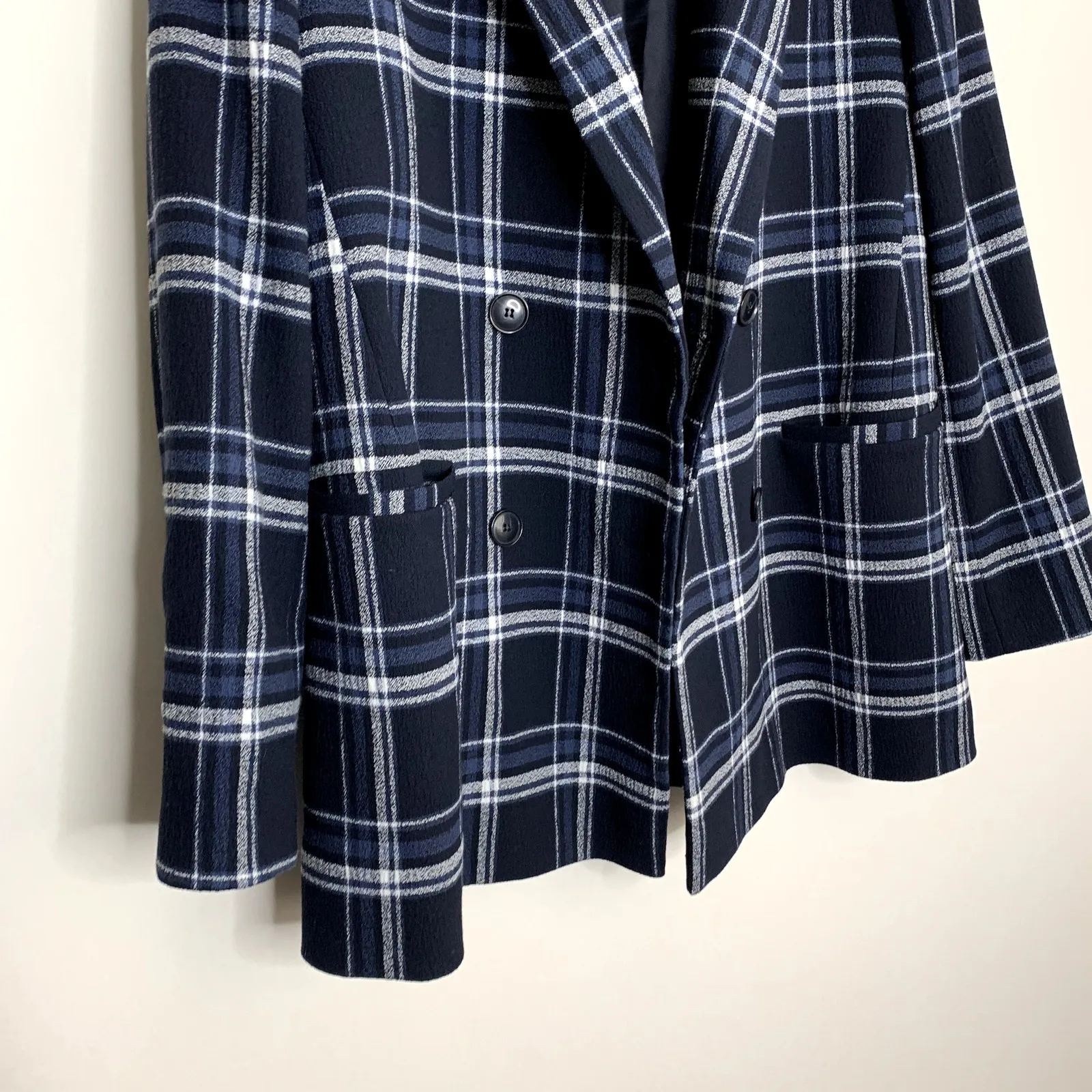 Whistles Navy Check Double Breasted Blazer Womens Small Blue - Image 4