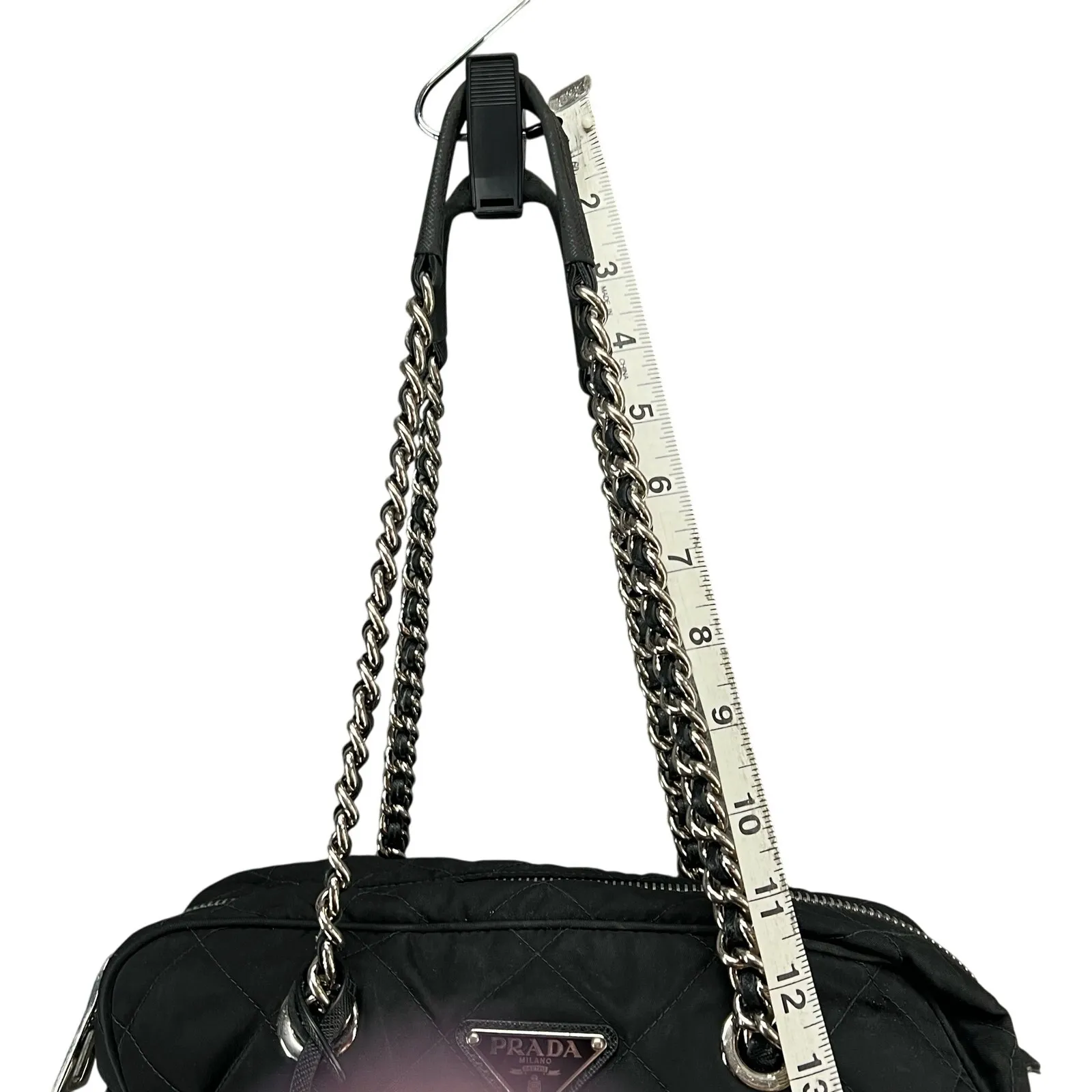 Prada Tessuto Impuntu Shoulder Bag Black Quilted Nylon Chain Leather Strap - Image 15