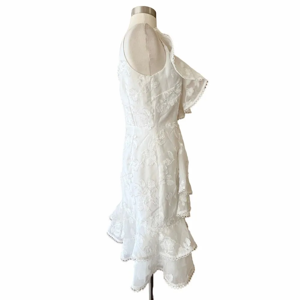 KEEPSAKE Shine Dress Ivory White Ruffle Embroidered Floral Sleeveless Small NWT - Image 7