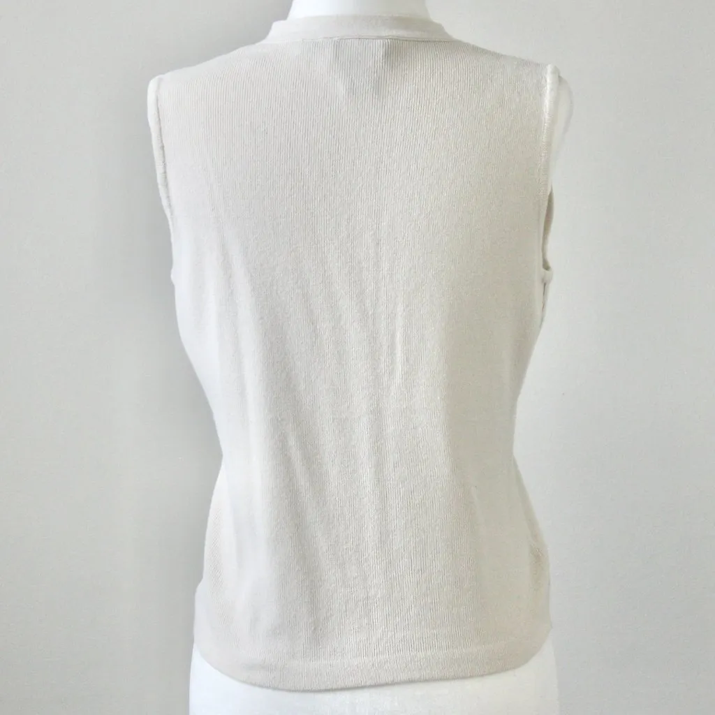 DKNY Vintage 90's Cream Off-White V-Neck Sleeveless Preppy Button Vest Small - Image 6