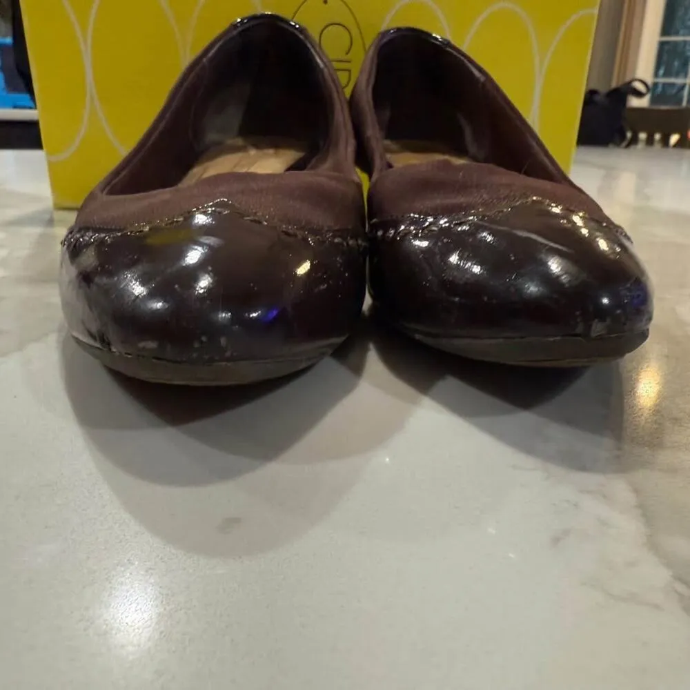 Circa Joan & David Wedge Pumps Womens 7.5M Wing Tip Brown Patent Leather Stretch Size 7.5 - Image 5