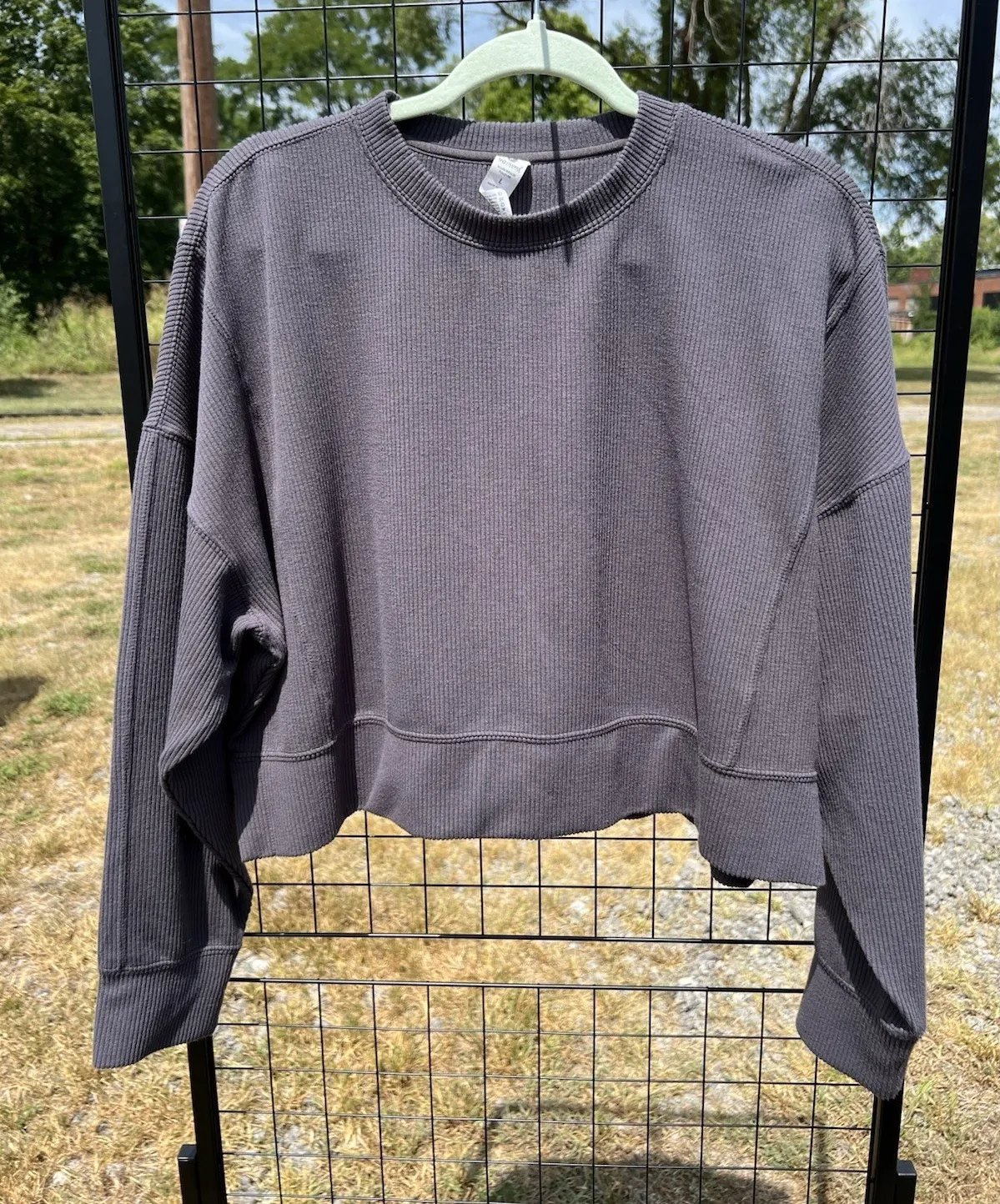 90 Degree By Reflex Cropped Ribbed Crewneck Dark Grey Size Large Women's Gray - Image 1