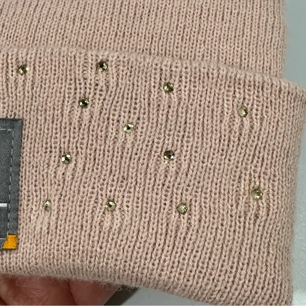 Ariat Blush Pink Knit Beanie with Metallic Gold Rhinestone Crystal Accents - Image 3